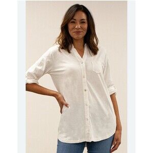 Caite Shirt White Embroidered Size S Long Sleeve